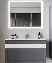 Бриклаер Мебель для ванной Берлин 100 оникс серый с белой ручкой – фотография-1